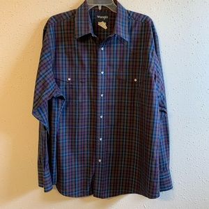 Wrangler Pearl Snap Buttons Mens Shirt Retro